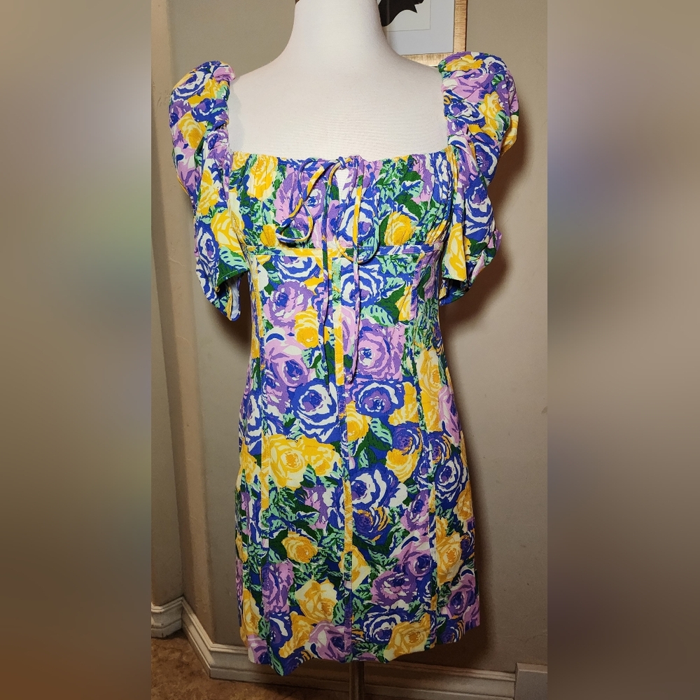 Zara Floral Mini Dress Purple Yellow Size Small
